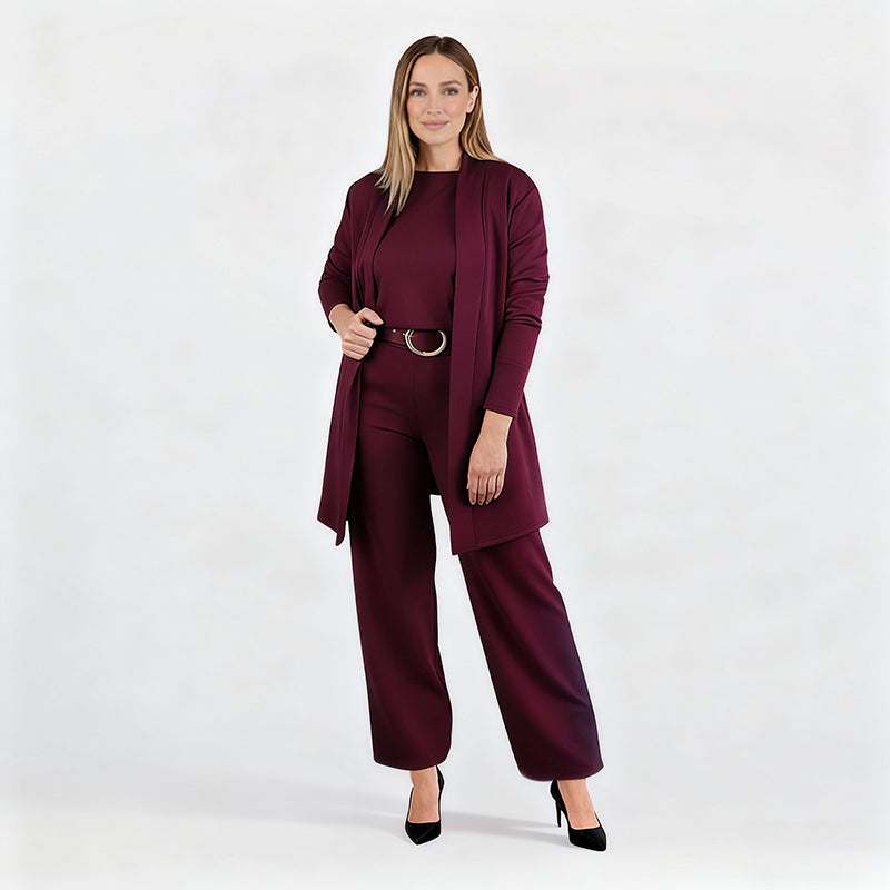 Elena – Elegantes Damen-Set mit 3 Teilen (Cardigan, Oberteil und Hose)