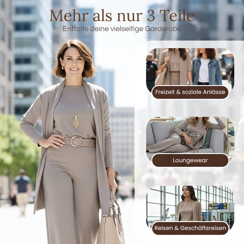Elena – Elegantes Damen-Set mit 3 Teilen (Cardigan, Oberteil und Hose)