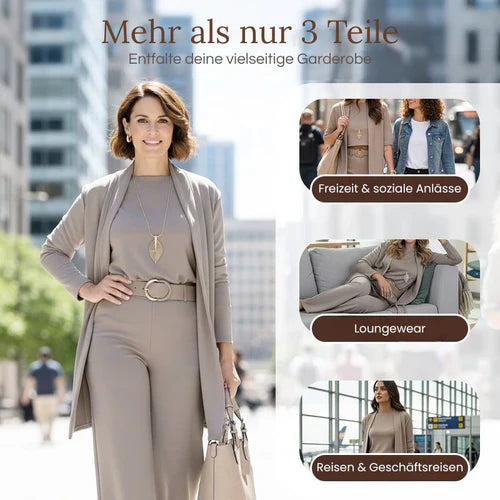 Elena – Elegantes 3-teiliges Set mit raffinierter Passform (Cardigan, Oberteil und Hose)