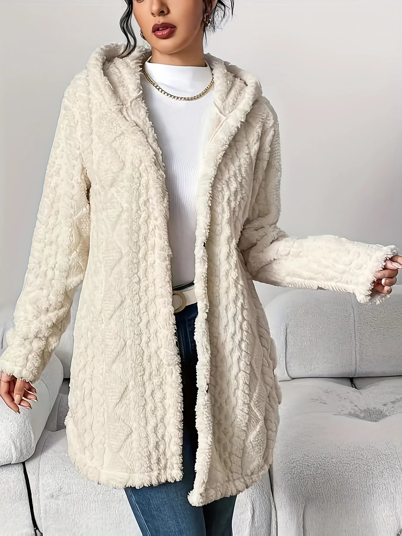 Fleece-Cardigan für Damen mit Kapuze – Louise