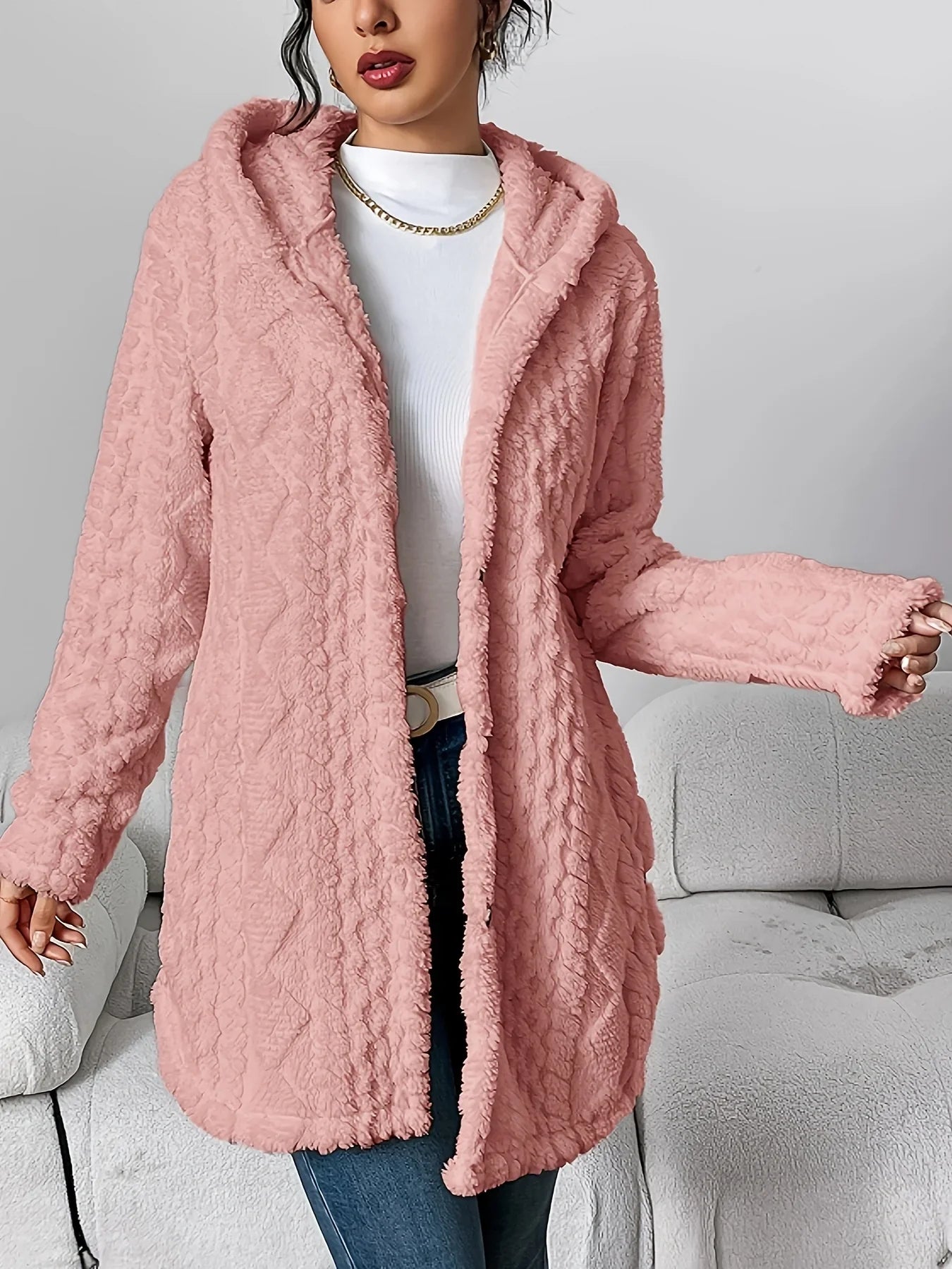 Fleece-Cardigan für Damen mit Kapuze – Louise