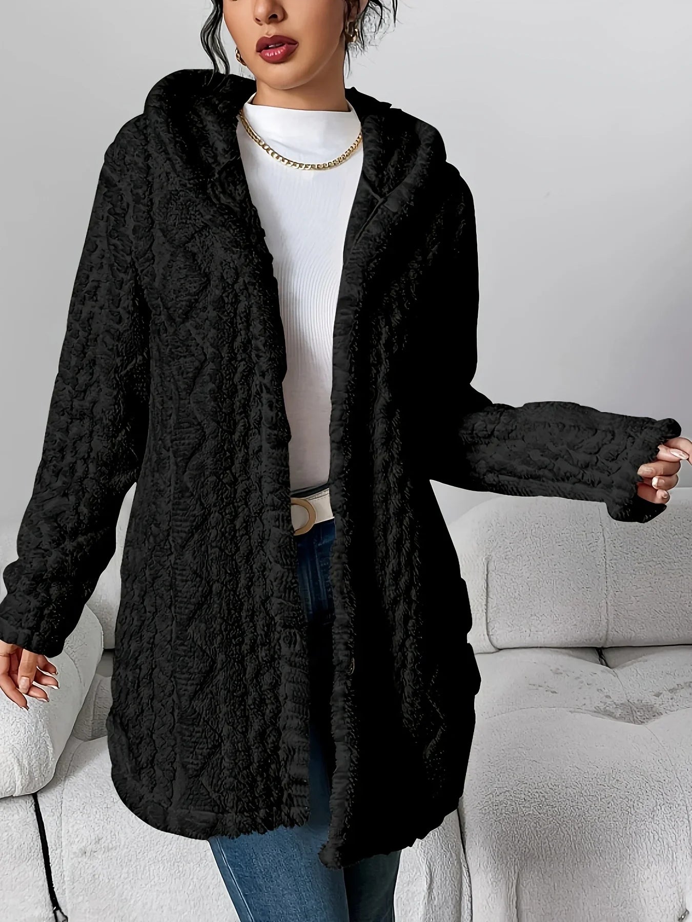 Fleece-Cardigan für Damen mit Kapuze – Louise