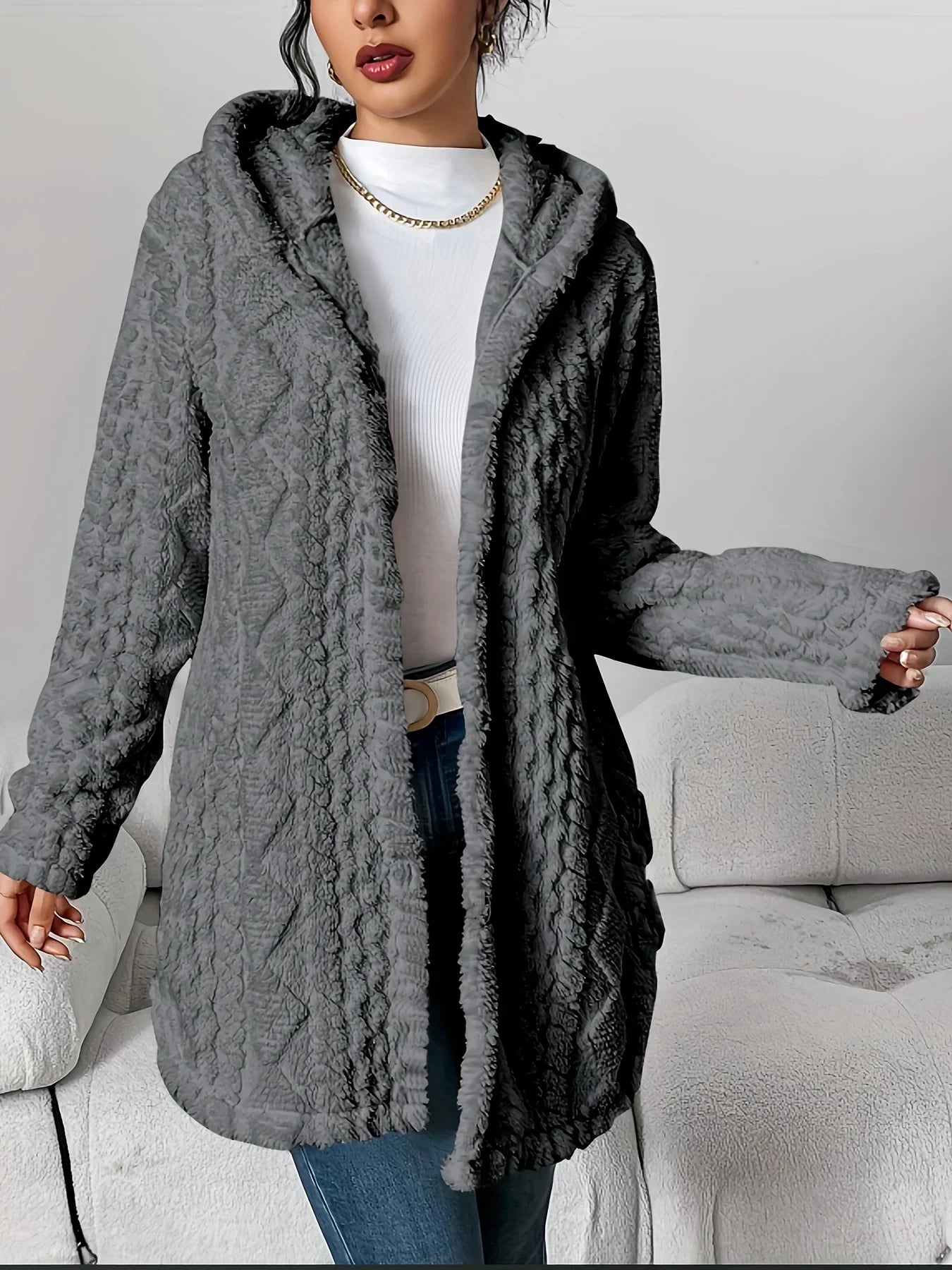 Fleece-Cardigan für Damen mit Kapuze – Louise